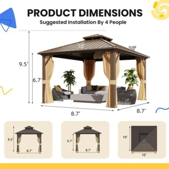 EROMMY Aluminum Patio Gazebo, Hardtop Gazebo With Galvanized Steel Roof And Aluminum Frame image {8}