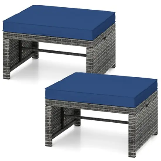 Tangkula 2 Pieces Patio PE Rattan Ottomans with Soft Zippered Cushions for Deck Frame image {10}