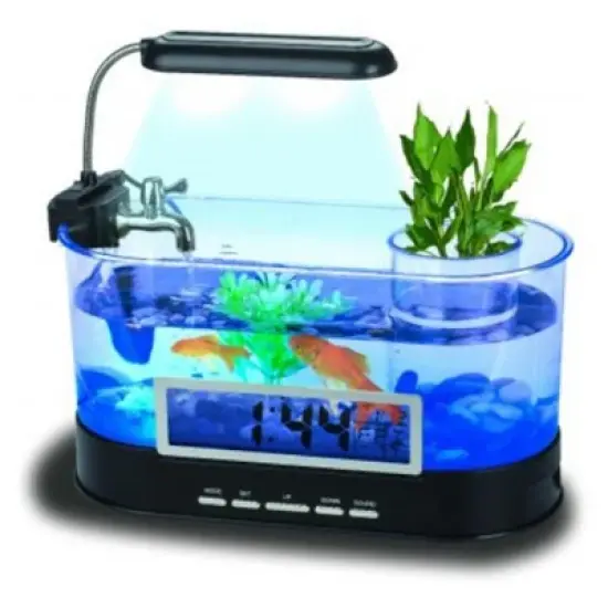 Modern Home USB Desktop Aquarium with Light/Clock Organizer image {1}