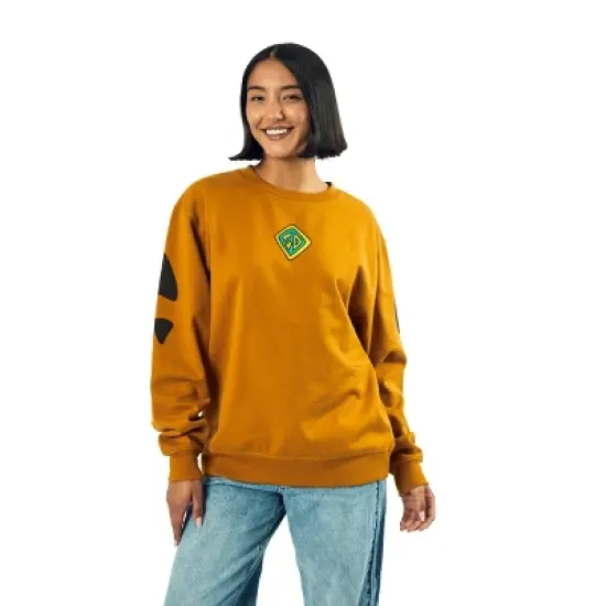 Scooby Doo Dog Tag & Spots Women's Brown Crew Neck Long Sleeve Oversized Fleece Sweatshirt image {2}