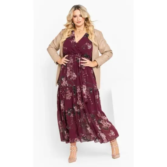 Women's Plus Size Bold Blossom Maxi Dress - ruby | CITY CHIC image {1}