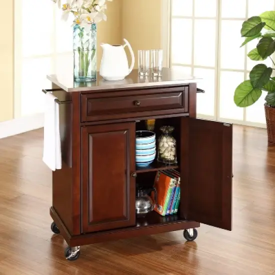 Compact Stainless Steel Top Kitchen Cart Mahogany - Crosley image {2}