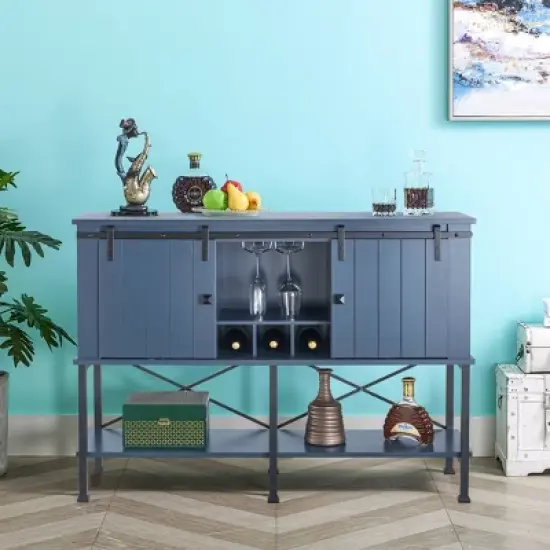 52" Wood Bar Cabinet with Sliding Door Gray - Home Essentials image {7}