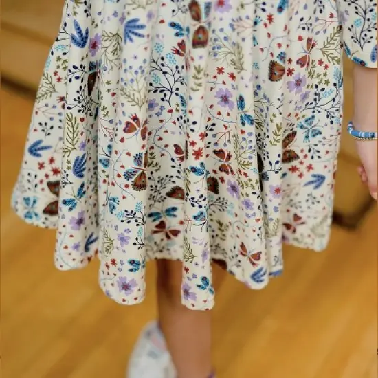 Mightly Toddler Fair Trade Organic Cotton Print 3/4 Sleeve Twirl Dress image {1}