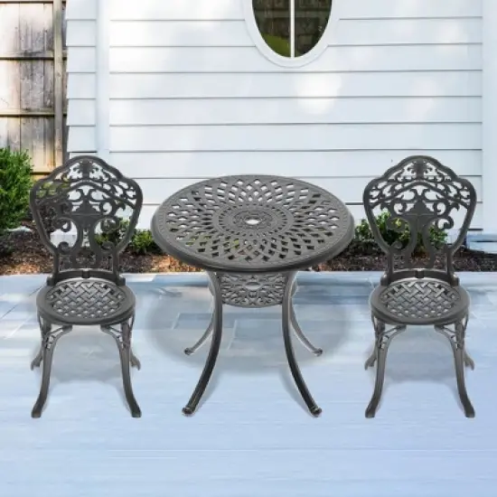 Akoasm 3-Pieces Aluminum Patio Dining Table With Umbrella Hole-Black image {10}