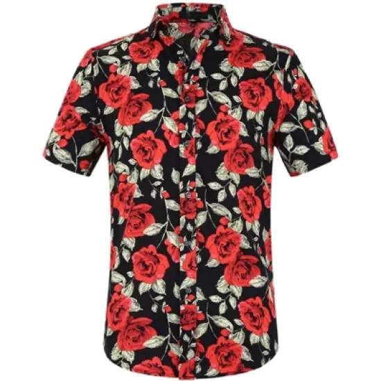 Lars Amadeus Men's Summer Floral Print Short Sleeve Button Down Beach Hawaiian Casual Shirt image {8}