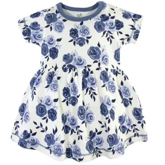 Touched by Nature Baby and Toddler Girl Organic Cotton Short-Sleeve Dresses 2pk, Navy Floral image {2}