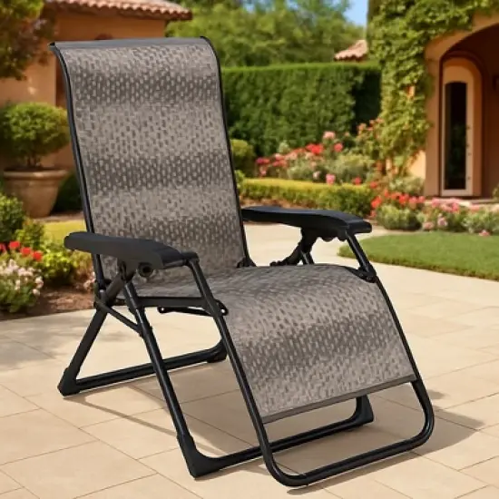 GustoWave Foldable Rattan Reclining Lounge Chair with Wide Armrests and Locking System, Perfect for Poolside, Backyard, Garden, or Balcony image {7}