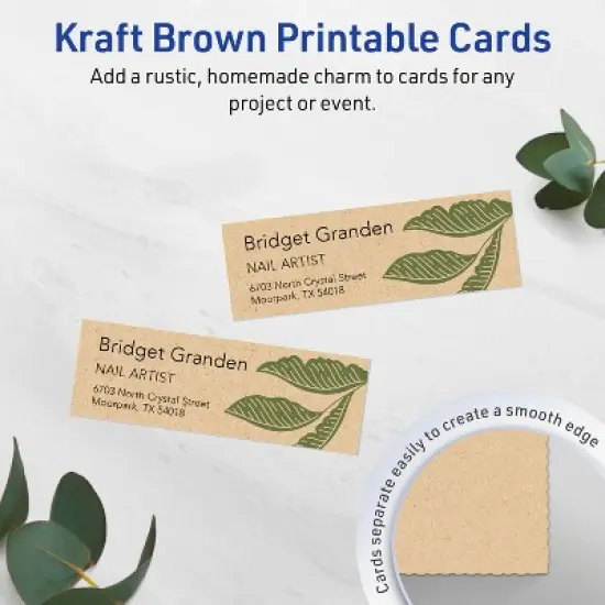 Avery Printable Rectangle Mini Business Cards with Sure Feed Technology, 1" x 3", Kraft Brown Cardstock, Print-to-the-Edge, Laser/Inkjet, 160 Total image {1}