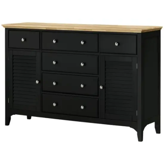 HOMCOM Modern Sideboard with Drawers, Buffet Cabinet with Storage Cabinets, Rubberwood Top for Living Room, Kitchen, TV Stand up to 60 Inches, Black image {3}