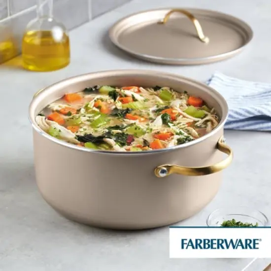 Farberware Radiant 5.5qt Nonstick Dutch Oven with Lid Champagne: Aluminum, Dishwasher-Safe, Round, 5.5qt Capacity image {6}