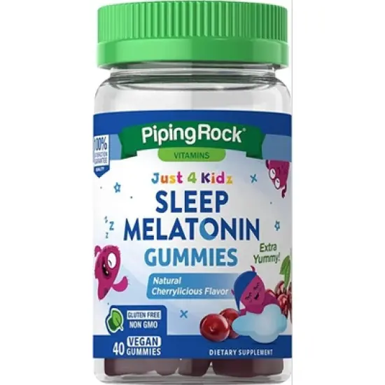 Piping Rock Kids Melatonin 1mg | 40 Gummies | Natural Cherry Flavor image {1}