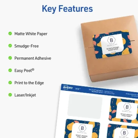 Avery Printable Rectangular Labels with Sure Feed, 2" x 3", Matte White, Permanent Adhesive, Laser & Inkjet Printers, 200 Blank Labels (5619) image {1}