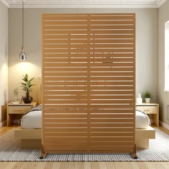 TOAOTBNBO Metal Privacy Screen with Stand, Decorative Privacy Fence Panels with Louver Pattern, Outdoor Privacy Screen for Balcony, Brown image {7}