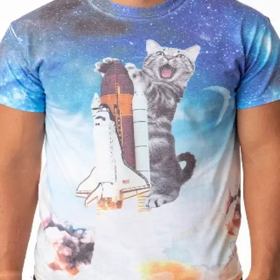 Space Kitty Mens' Catstronaut Space Shuttle Blast Off Sublimated  T-Shirt image {1}