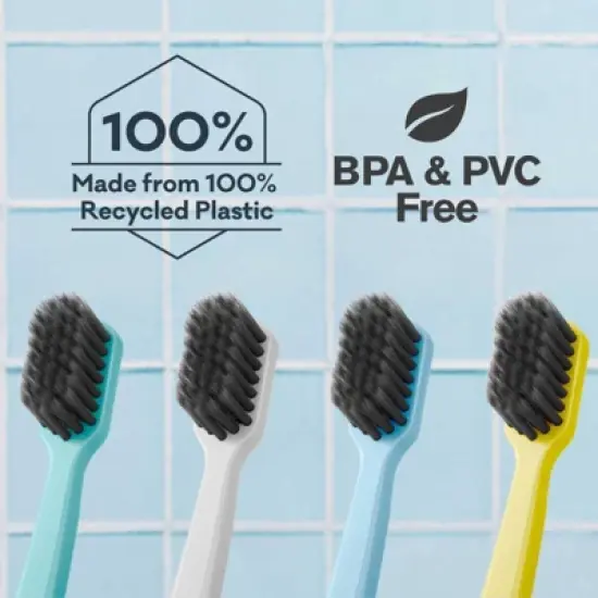 Grin Charcoal-Infused 100% Recycled Toothbrushes for Sensitive Teeth and Gums - Soft - Summer Beach - 4ct image {4}