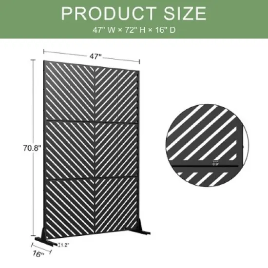 1-Piece 46.8in.W x 71.37in.H Black Parallel Line Galvanized Outdoor Privacy Screen Garden Screen Decorative Art Panel image {5}