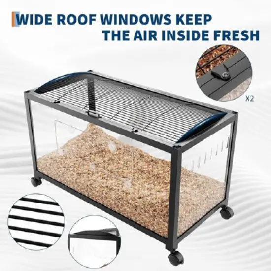 Metal Hamster Cage, Acrylic Sides with Wheels, Chew-proof, Stackable, Guinea Pig Cages Mice and Rat Habitat Openable Top 38x18.5x20 Inch image {3}