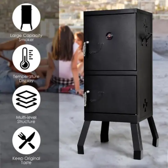 Costway Vertical Charcoal Smoker BBQ Barbecue Grill w/ Temperature Gauge Outdoor Black image {5}