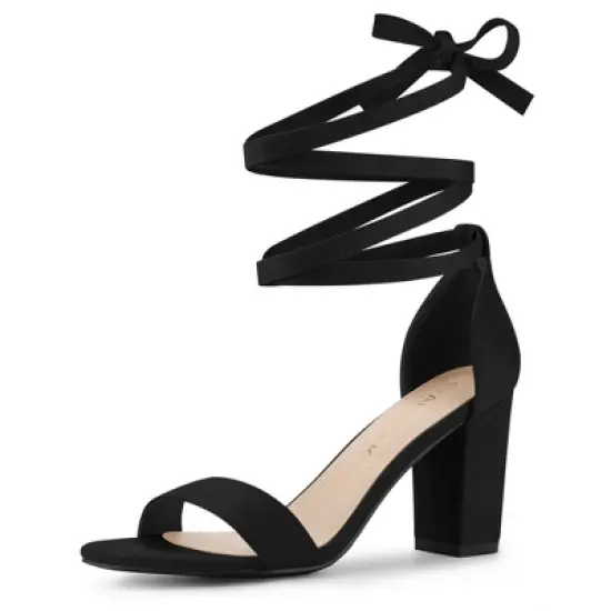 Allegra K Women's Lace Up and Ankle Strap Chunky Heel Sandals image {11}