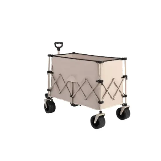 DOMETOUR Collapsible Beach Wagon, Heavy Duty Folding Utility Cart 300L, Big All-Terrain Wheels & Drink Holders, Beige image {4}
