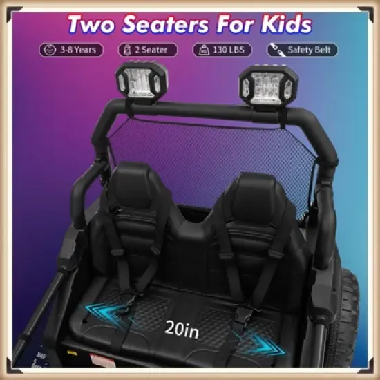 Garvee 24V 2-Seater Ride-On UTV for Kids, 400W Electric Car with Remote, LED Lights, Music, Metal Frame, Four-Wheel Suspension image {3}