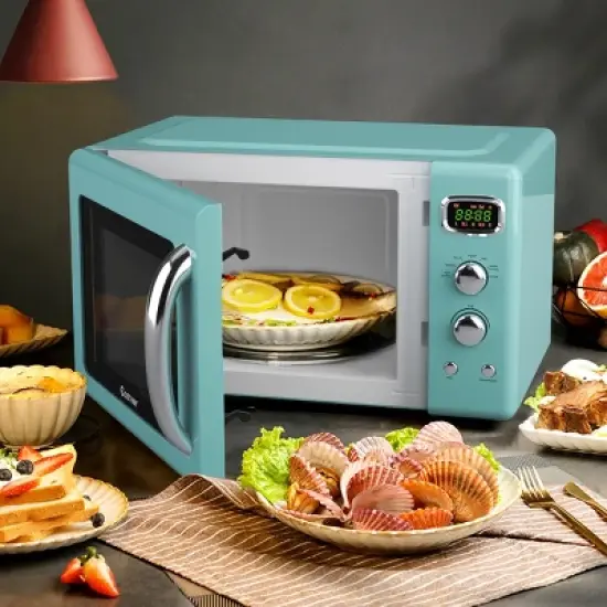 Costway 0.9Cu.ft. Retro Countertop Compact Microwave Oven 900W 8 Cooking Settings BlackGreenWhite image {1}