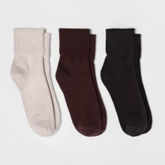 Women's Mary Jane Fold Over Cuff 3pk Crew Socks - A New Day&trade; Heather 4-10 image {2}