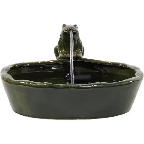 Sunnydaze Outdoor Solar Powered Ceramic Spitting Frog Water Fountain with Submersible Pump - 7" - Green image {8}