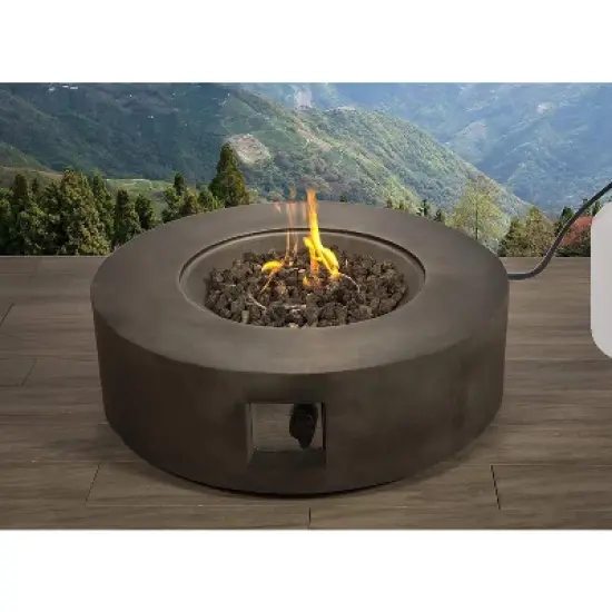 12" H Fibre Reinforced Concrete Round Outdoor Fire Pit Table with Hidden Tank Compartment image {3}