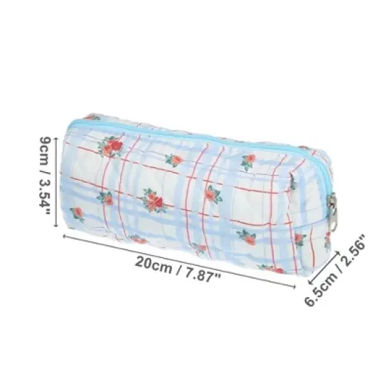 Unique Bargains Durable Small Quilted Makeup Bag Blue Red 1 Pc image {1}