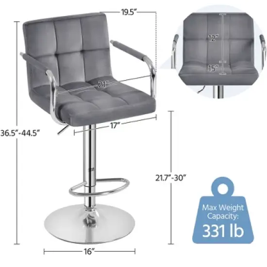 Yaheetech 2PCS Height Adjustable Swivel Bar Stools with Large Steel Base Backrests Footrest image {2}