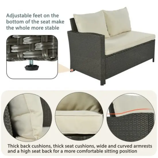 6 PCS Patio Outdoor Rattan Sectional Sofa Set, Conversation Seating Group with Cushions-ModernLuxe image {5}