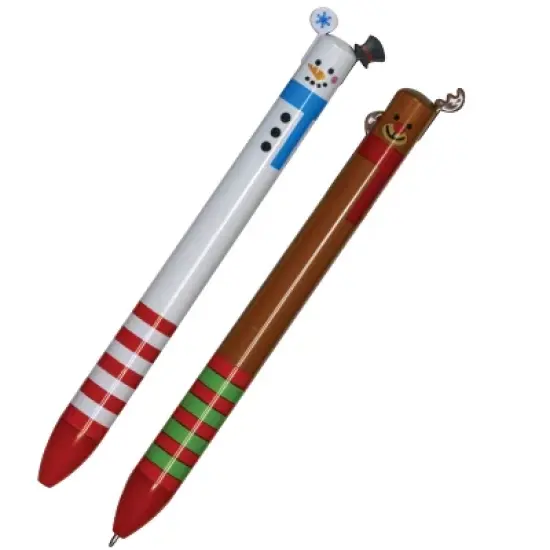 Holiday Reindeer & Snowman Pens (2 Pack) - Retractable, 2-Color Ink, Cute Winter Designs (5.5 Inch) image {5}