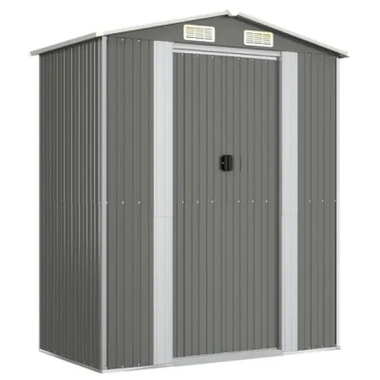 vidaXL Light Gray Garden Shed - Large Outdoor Storage, Galvanized Steel Construction with Gate Access, Ideal for Tools, Pool and Garden Supplies image {8}