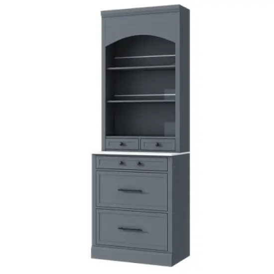 Gulches 83.7" High Kitchen Pantry , Freestanding Tall Hutch with Faux Marble Top, 5 Storage Drawers & Adjustable Shelf&iexcl;&ordf;Elegant Display Cabinet,Gray image {8}