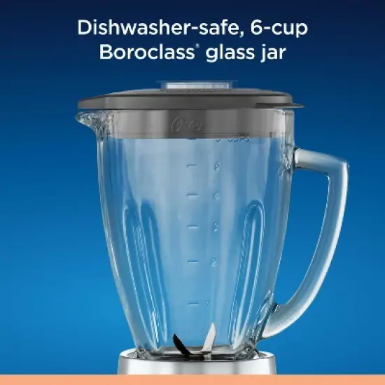 Oster 2-in-1 One Touch Blender - Stainless Steel: Glass Jar, 6 Speeds, Smoothies, Ice Crush, Dishwasher-Safe Parts image {3}