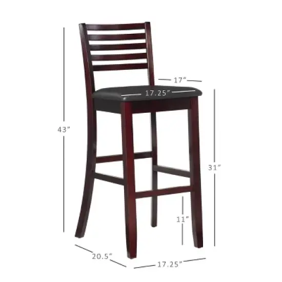 30" Torino Ladder Back Barstool Upholstered Seat - Espresso Wood - Linon image {8}