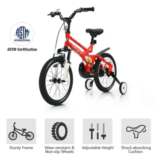 Costway 16'' Kids Bike Toddlers Adjustable Freestyle Bicycle w/ Training Wheels image {7}