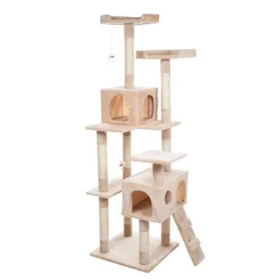 Pet Adobe Multilevel Cat Tree House Tower and Scratching Posts - Beige image {3}
