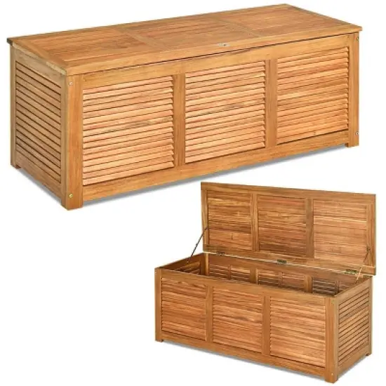 WELLFOR 47gal Outdoor Acacia Wood Storage Bench and Deck Box image {7}