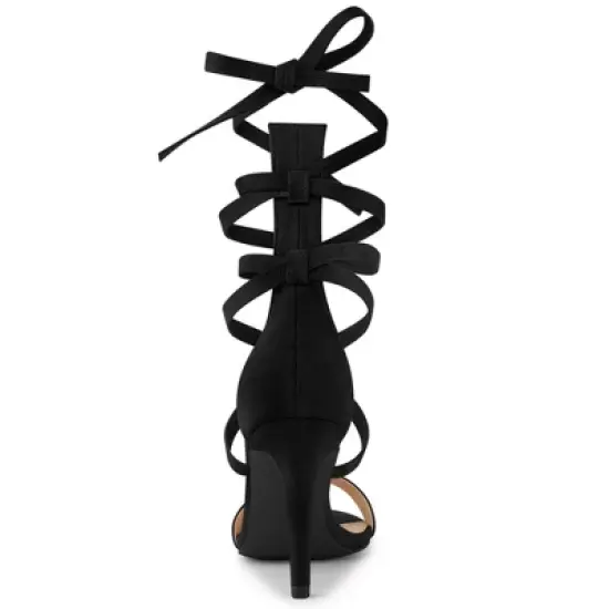 Allegra K Women's Open Toe Stiletto Heel Lace Up Heels image {3}