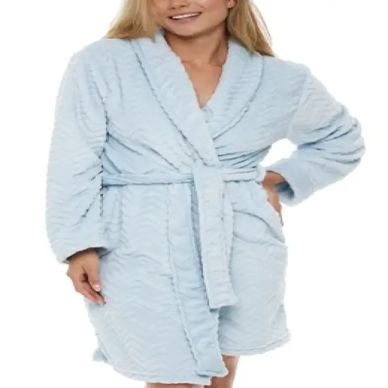 Women's Warm Soft Plush Fleece Bathrobe, Knee Length Robe, Chevrons image {8}