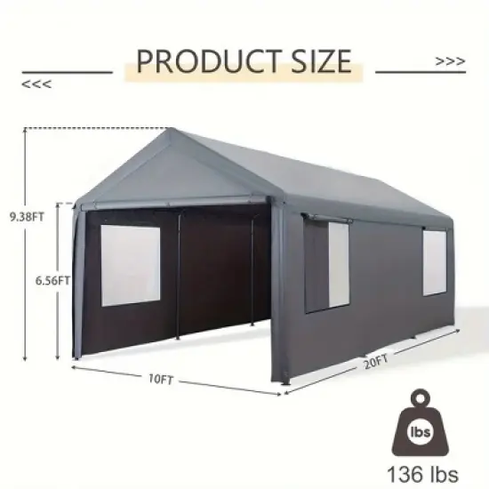 Whizmax Heavy Duty Steel Outdoor Carport,Storage Boat Shed Canopy Garage Car Shelter With 4 Window Sidewalls And 4 Doors image {2}