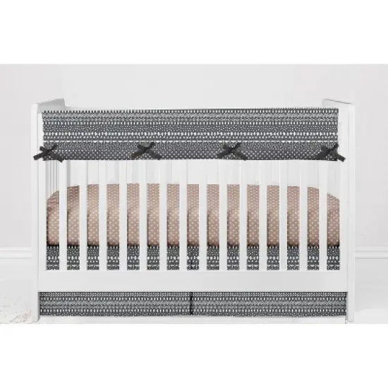 Bacati - Owls Gray/Beige Neutral Cotton Long Crib Rail Guard Cover image {4}