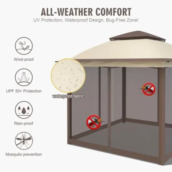 YARDSIGHT 11x11 Ft Pop Up Gazebo with Mosquito Netting, Portable Outdoor Canopy Tent for Patio, Garden, Backyard & Events image {8}