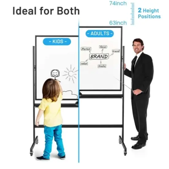 Costway 48"x36" Mobile Magnetic Double-Sided Reversible Whiteboard Height Adjust Green/Black/White/White+Black image {9}