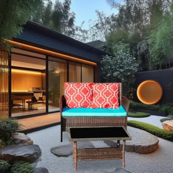 DOMETOUR Four-Piece Sofa Set Table With Sofa Chair PE Rattan Outdoor Furniture HY4-001 Box *1 With Sapphire Blue Color Cushion image {6}