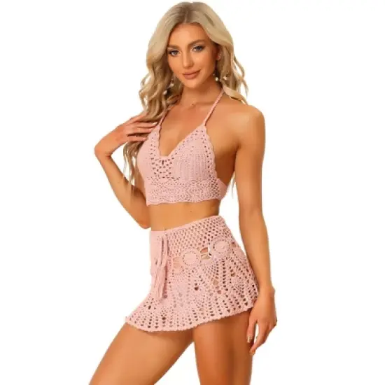 Allegra K Women's Hollow Out Cami Top Mini Skirt Summer Beach Crochet Knit Bikini Sets 2 Pcs image {10}