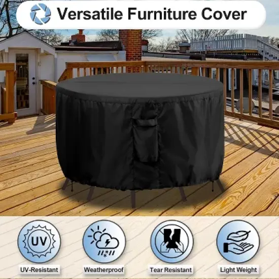 Akefit Round Patio Table Cover Waterproof Heavy Duty Outdoor Furniture Protector Dust Rain Snow image {3}